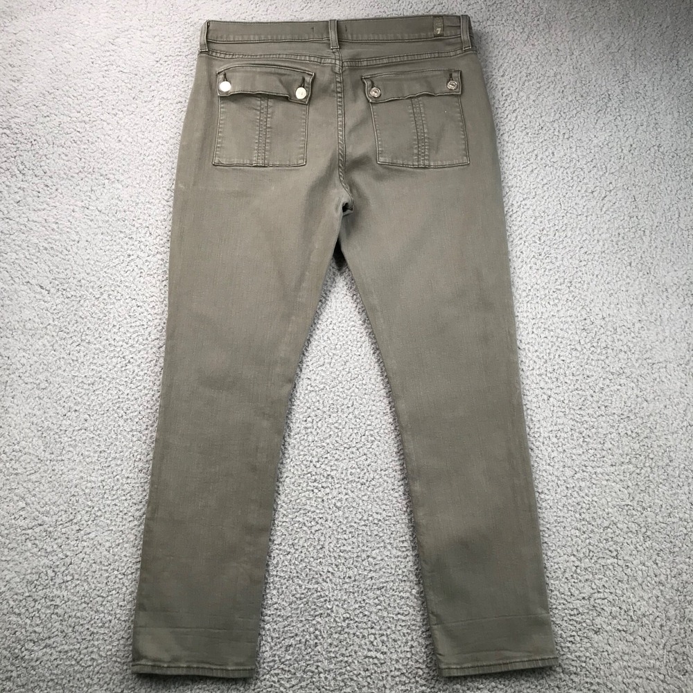 7 FOR ALL MANKIND Jeans Womens Size 32 Skinny Ankle Green Flap Pocket 33x27 7FAM